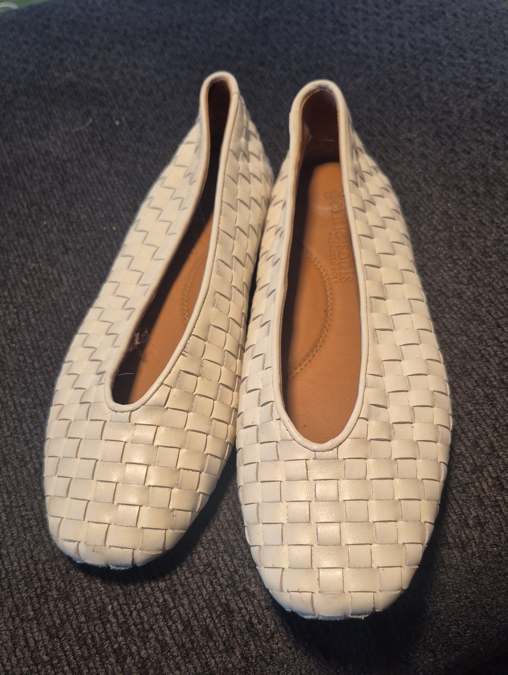 gentle souls Woven Leather Ballet Flats in Cream